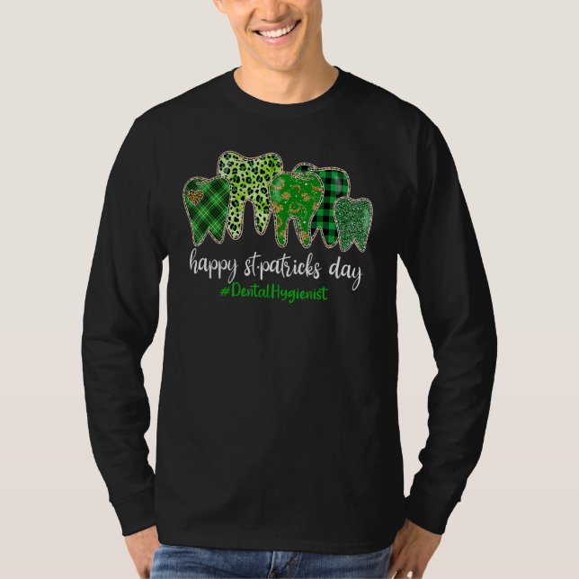 Leopard Plaid Tooth Teeth Dental Hygienist St Patr T Shirt (Framsida)