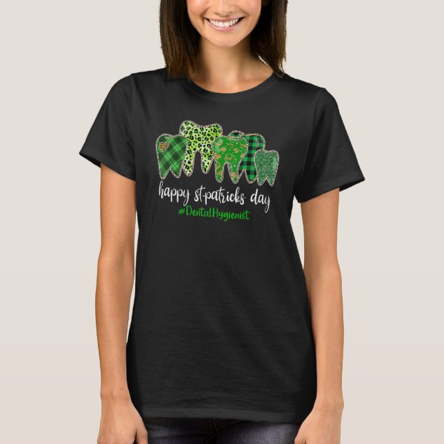 Leopard Plaid Tooth Teeth Dental Hygienist St Patr T Shirt (Framsida)