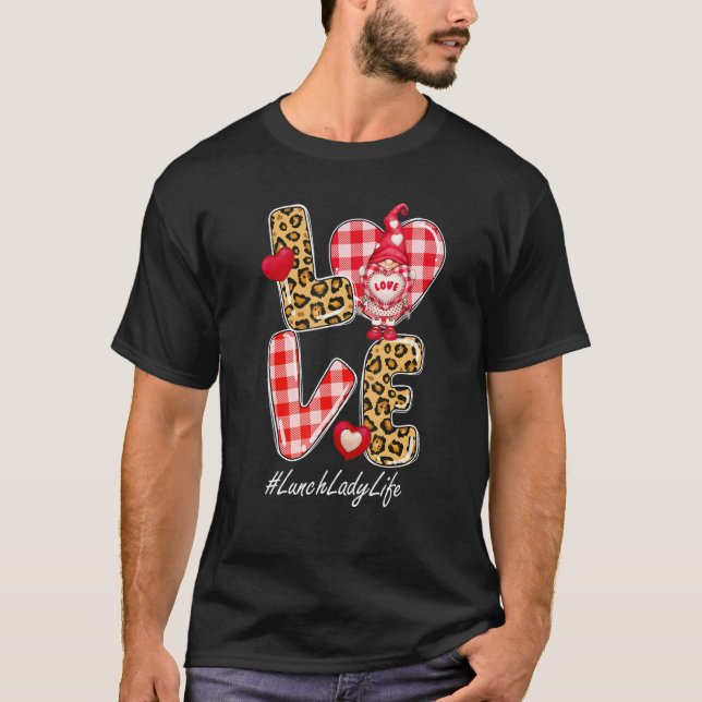 Leopard Play Heart Kärlek Lunch Dam Gnome Valentin T Shirt (Framsida)