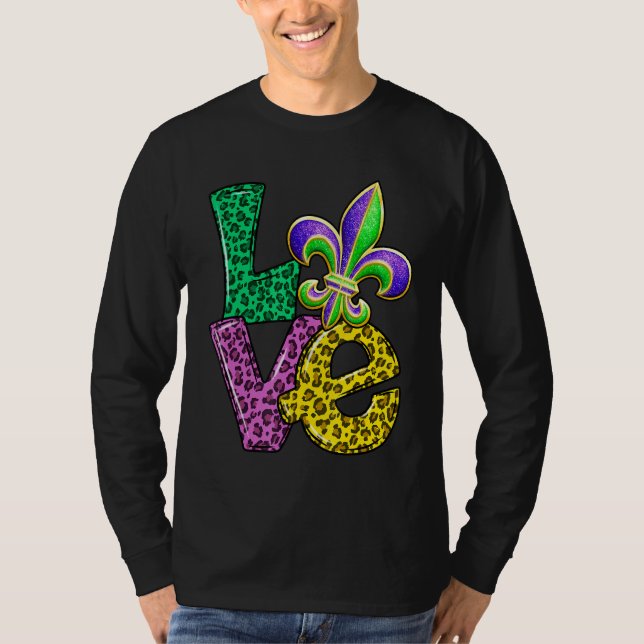 Leopard Play Kärlek med Fleur D Lis Mardi Gras Wom T Shirt (Framsida)