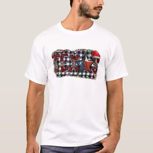 Leopard Play Print Texas God jul T Shirt (Framsida)