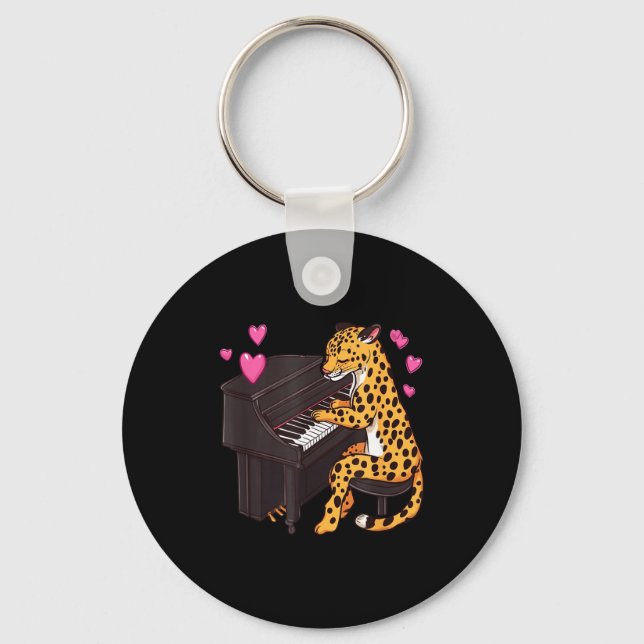 Leopard Playing Ano Valentines Day Funny Leopard  Nyckelring (Framsida)