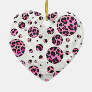 Leopard Polka Dot Black and Shock rosa Print Julgransprydnad Keramik