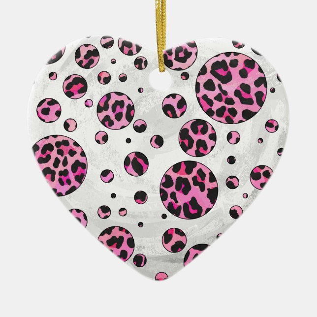 Leopard Polka Dot Black and Shock rosa Print Julgransprydnad Keramik (Framsidan)