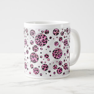 Leopard Polka Dot Black and Shock rosa Print Jumbo Mugg