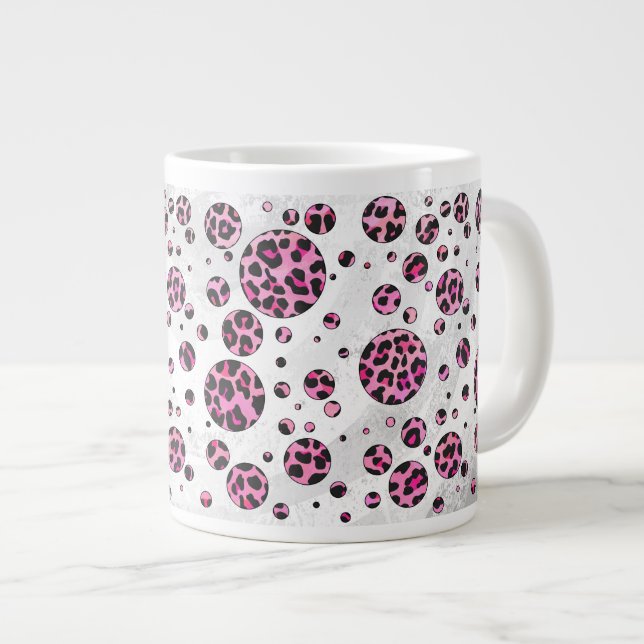 Leopard Polka Dot Black and Shock rosa Print Jumbo Mugg (Framsida höger)