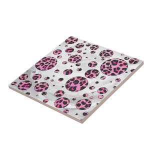 Leopard Polka Dot Black and Shock rosa Print Kakelplatta