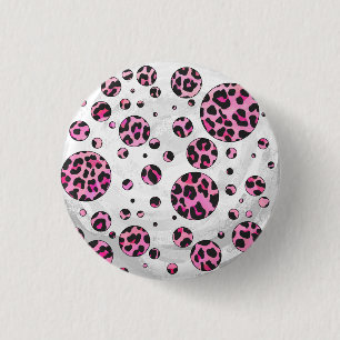Leopard Polka Dot Black and Shock rosa Print Knapp