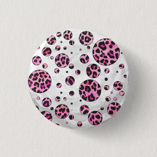 Leopard Polka Dot Black and Shock rosa Print Knapp (Framsida)