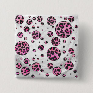Leopard Polka Dot Black and Shock rosa Print Knapp