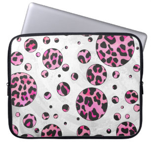 Leopard Polka Dot Black and Shock rosa Print Laptop Fodral