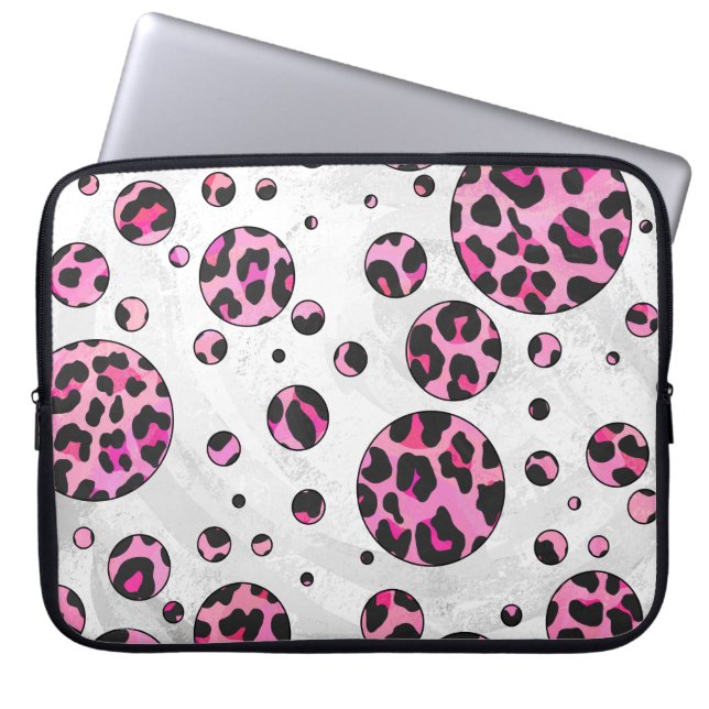 Leopard Polka Dot Black and Shock rosa Print Laptop Fodral (Framsidan)