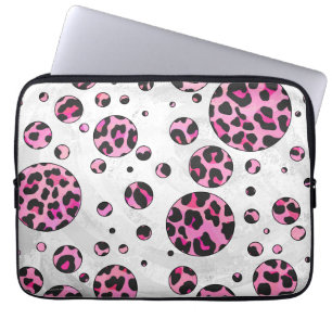 Leopard Polka Dot Black and Shock rosa Print Laptop Sleeve