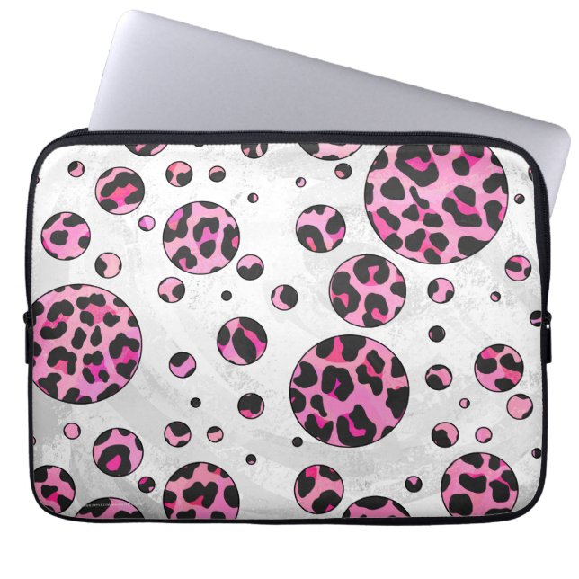 Leopard Polka Dot Black and Shock rosa Print Laptop Sleeve (Framsidan)