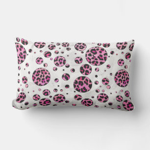 Leopard Polka Dot Black and Shock rosa Print Lumbarkudde