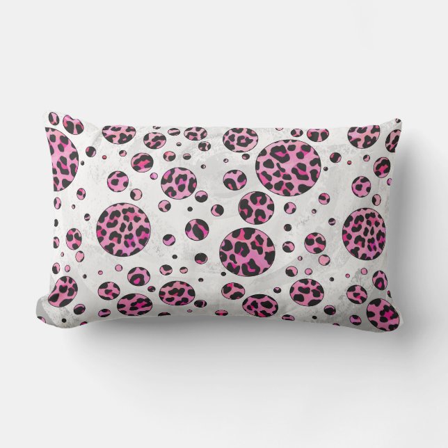 Leopard Polka Dot Black and Shock rosa Print Lumbarkudde (Framsida)