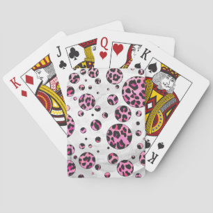 Leopard Polka Dot Black and Shock rosa Print Spelkort