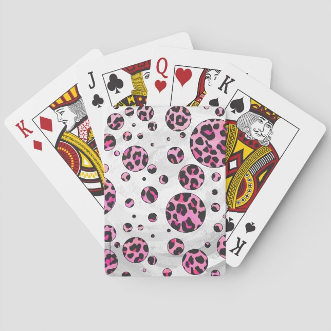 Leopard Polka Dot Black and Shock rosa Print Spelkort (Baksidan)