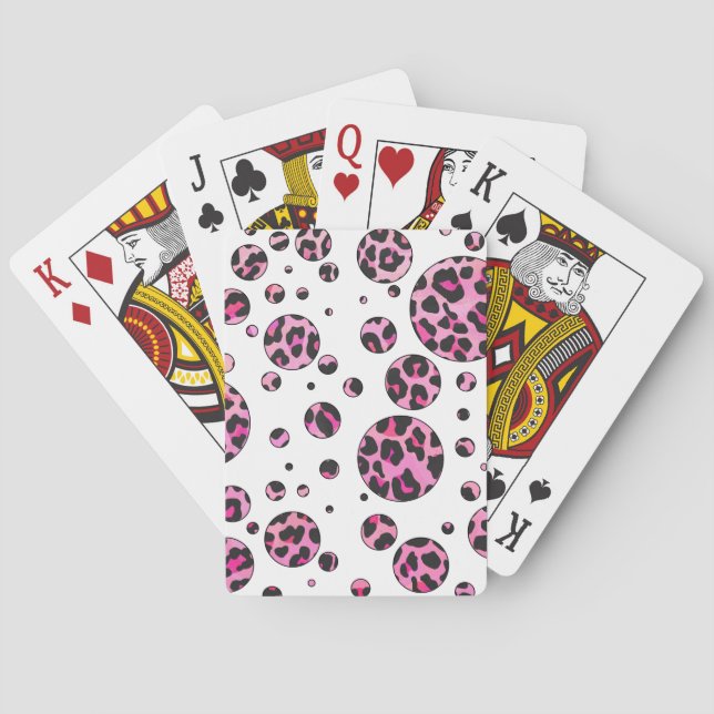 Leopard Polka Dot Black and Shock rosa Print Spelkort (Baksidan)