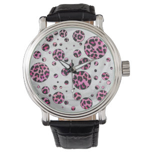 Leopard Polka Dot Svart och varmröd tryck Armbandsur
