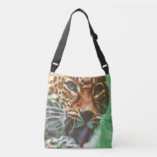 Leopard Portrait Tasche Greenery Axelväska