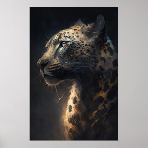 Leopard Porträtt Animal Nature Wildlife Mörk Paint Poster