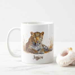 Leopard Porträtt Safari Animal Personlig Namn Kaffemugg