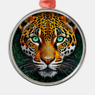 🐆 Leopard Porträtt Safari Jul Djur Gåva Julgransprydnad Metall