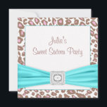 Leopard Posh Rosa Teal Diamond Sweet sixteen Inbjudningar<br><div class="desc">Söt rosa och brun leopard med elegant tealblått och diamantuppringningsmall för sweet sixteen. Det här söt rosa leopard födelsedagsfest inbjudan är enkelt att anpassa för evenemanget genom att helt enkelt välja knappen "Anpassa det!" för att börja lägga till din händelseinformation, typsnitt stil, typsnitt storlek & färg och ordalydelse. Observera att...</div>