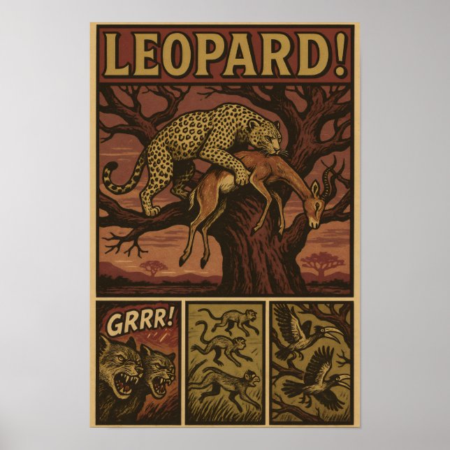 Leopard Predator Ambush Tecknad Art Poster (Framsidan)