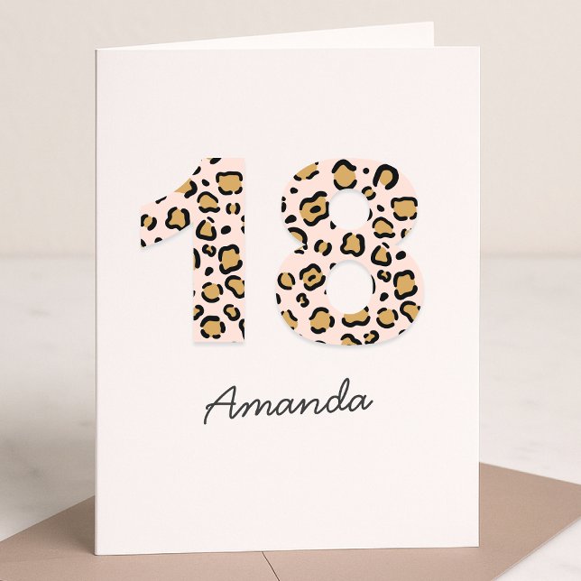 Leopard Print 18 | Modern Cute Namn 18:e födelseda Kort (Skapare uppladdad)
