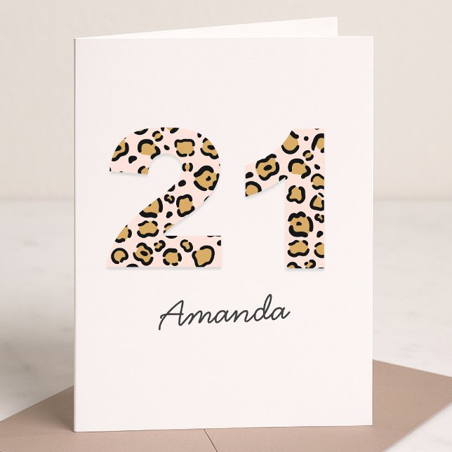 Leopard Print 21 | Modern Cute Namn 21:a födelseda Kort (Skapare uppladdad)