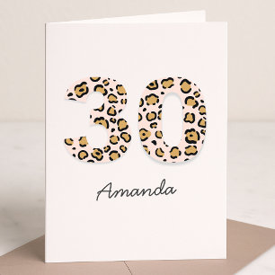 Leopard Print 30   Modern Cute Namn 30års födelsed Kort