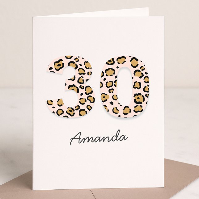 Leopard Print 30 | Modern Cute Namn 30års födelsed Kort (Skapare uppladdad)