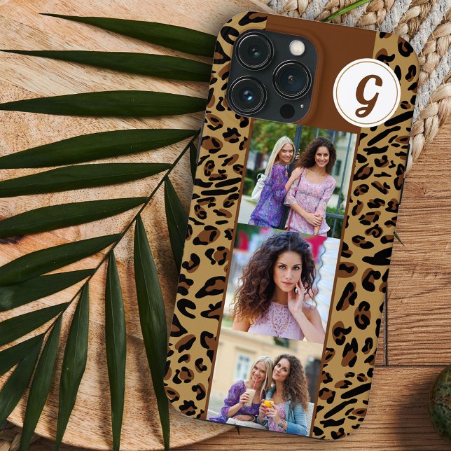 Leopard Print 3 Square Photos Brown Monogrammed (Skapare uppladdad)