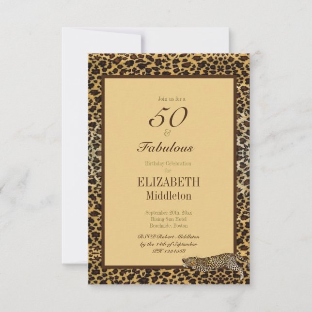 Leopard Print 50 and Fabulous Elegant Birthday Inbjudningar (Framsida)