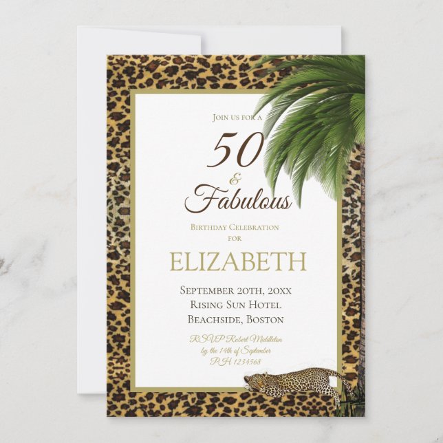 Leopard Print 50 and Fabulous Elegant Birthday Inbjudningar (Framsida)