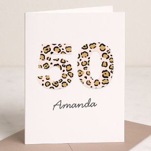 Leopard Print 50 Modern Cute Namn 50:e födelseda Kort