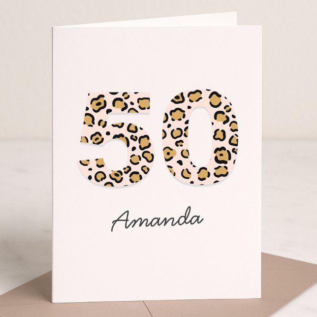Leopard Print 50 | Modern Cute Namn 50:e födelseda Kort (Skapare uppladdad)