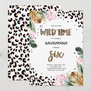 Leopard Print 6e Birthday Safari Jungle Party Inbjudningar