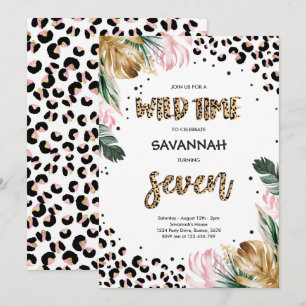 Leopard Print 7:e Birthday Safari Jungle Party Inbjudningar
