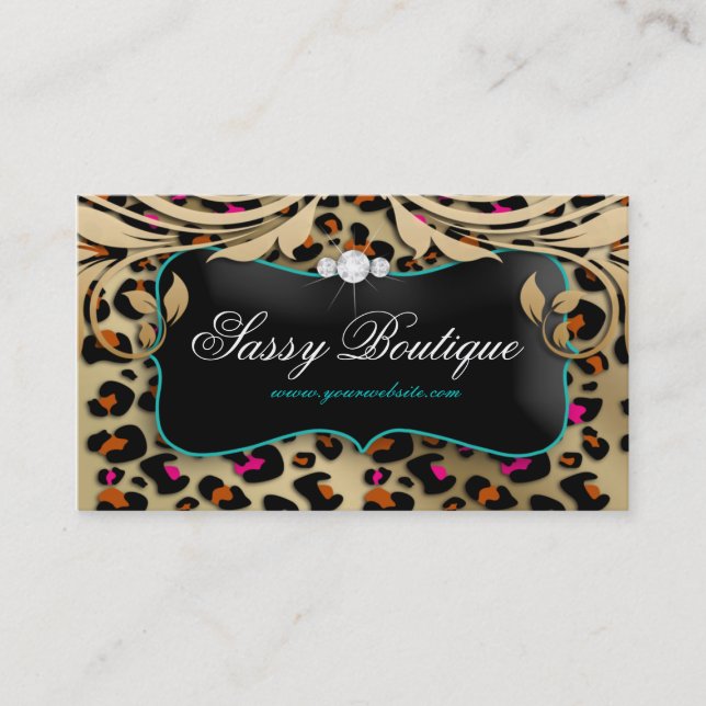 Leopard Print Affärskort Beige Swirls Jewelry B Visitkort (Framsida)