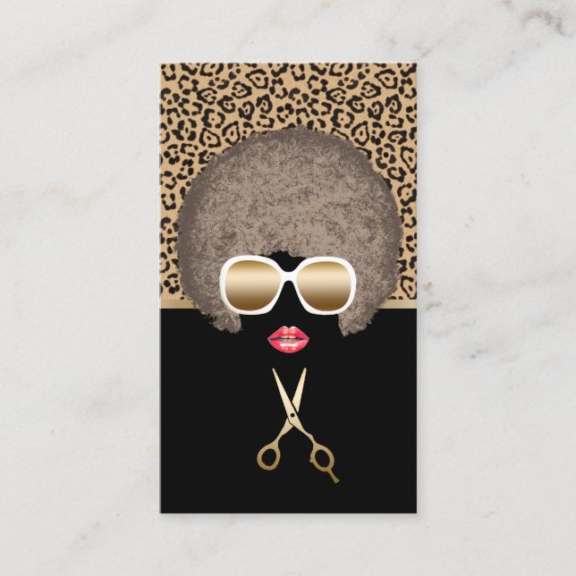 Leopard Print Afro Modern Hair & Beauty Salon Visitkort (Framsida)