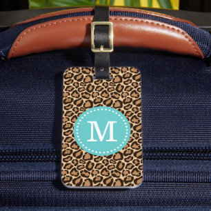 Leopard Print and Turcoise Anpassningsbar Monogram Bagagebricka