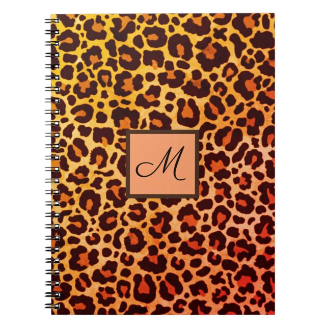 Leopard Print Animal Cheetah orange Monogram Anteckningsbok (Framsidan)