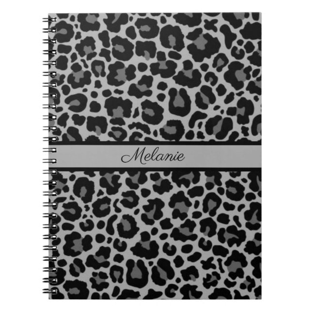 Leopard Print Animal Cheetah Silver Grått Trendig  Anteckningsbok (Framsidan)