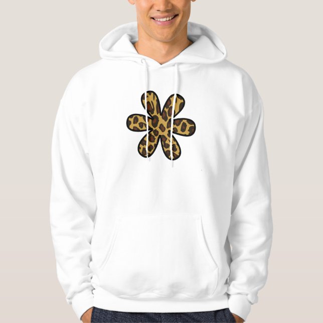Leopard Print, Animal Print, Brown Leopard, Flower Hoodie (Framsida)