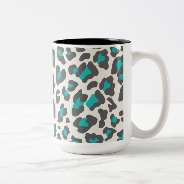 Leopard Print Aqua, Grått, White Två-Tonad Mugg (Höger)