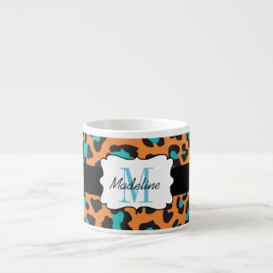 Leopard Print Aqua Orange Black Espresso Mugg Espressomugg