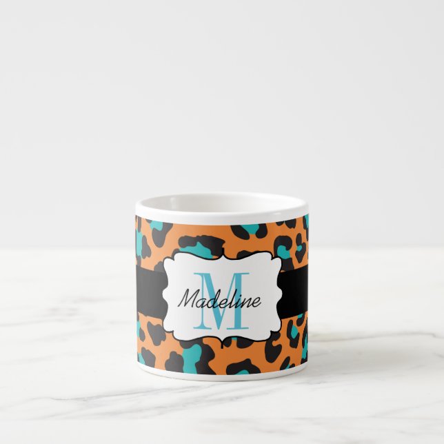 Leopard Print Aqua Orange Black Espresso Mugg Espressomugg (Framsidan)